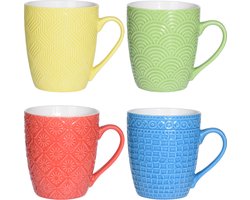 Excellent Houseware koffie/thee mokken - 4x - motief - porselein - 380 ml