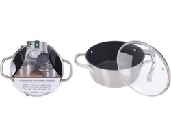 Excellent Houseware Kookpan + Glazen Deksel 20 cm Zilver