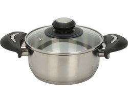 Excellent Houseware Kookpan met deksel - RVS/glas - 1.4L - D16 x H7.5 cm - alle warmtebronnen