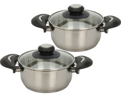 Excellent Houseware Kookpannen set - 2x - glazen deksel - RVS - 1.8 en 2.7 liter