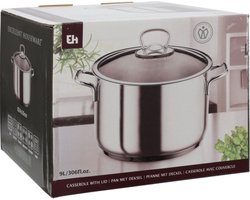 Excellent Houseware Kookpan/Soeppan met deksel - RVS/glas - 9L - D24 x H20 cm - alle warmtebronnen