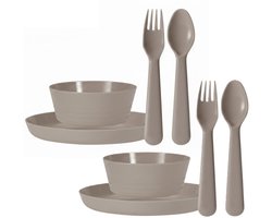 Excellent Houseware Kunststof kinderservies set - 48-delig - taupe - Campingservies / picknickservies - peuters