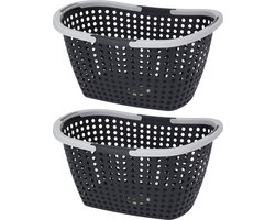 Excellent Houseware Kunststof wasmanden - 2x stuks - 15L - 44 x 32 x 22 cm