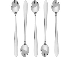 Excellent Houseware lange Koffielepels/theelepels - 5x - RVS - 21 cm - latte macchiato - dessertlepels