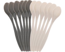Excellent Houseware lepelset - 12x - Lichtgrijs / donkergrijs - 14 cm - Herbruikbaar - Vaatwasser bestendig