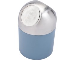Excellent Houseware Mini prullenbakje - blauw/zilver - rvs - met klepdeksel - keuken aanrecht/tafel model - 1.3 Liter - 12 x 17 cm
