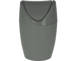 Excellent Houseware Mini prullenbakje - donkergrijs - kunststof - met klepdeksel - keuken aanrecht/tafel model - 1,5 Liter - 12 x 17 cm