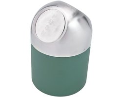 Excellent Houseware Mini prullenbakje - donkergroen/zilver - rvs - met klepdeksel - keuken aanrecht/tafel model - 1.3 Liter - 12 x 17 cm