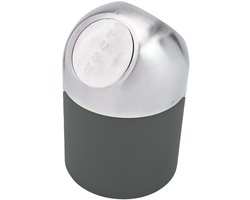 Excellent Houseware Mini prullenbakje - grijs/zilver - rvs - met klepdeksel - keuken aanrecht/tafel model - 1.3 Liter - 12 x 17 cm