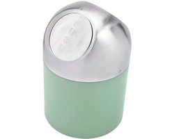 Excellent Houseware Mini prullenbakje - groen/zilver - rvs - met klepdeksel - keuken aanrecht/tafel model - 1.3 Liter - 12 x 17 cm
