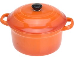 Excellent Houseware Mini stoofpannetje - ovenschaaltje - oranje - 9 cm - porselein - serveerschaaltje - Tapaspannetje