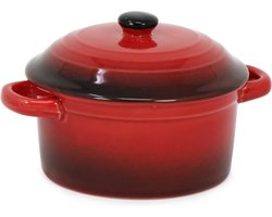 Excellent Houseware Mini stoofpannetje - ovenschaaltje - rood - 9 cm - porselein - serveerschaaltje - Tapaspannetje