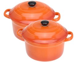 Excellent Houseware Mini stoofpannetje - Set van 8x stuks - ovenschaaltje - oranje - 9 cm - porselein - serveerschaaltje - Tapaspannetje