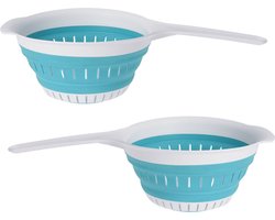 Excellent Houseware opvouwbaar vergiet - 2x - wit/lichtblauw - tpe - 37 x 19 cm