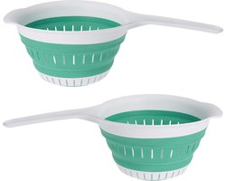 Excellent Houseware opvouwbaar vergiet - 2x - wit/mintgroen - tpe - 37 x 19 cm