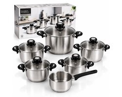 Excellent Houseware Pannenset 11-delig – RVS Kookpannenset met Glazen Deksels – Geschikt voor Inductie, Gas, Elektrisch, Keramisch & Halogeen – Vaatwasserbestendig