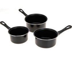 Excellent Houseware Pannenset 3-delig - steelpannen met anti aanbaklaag - zwart - diameter 14/16/18 cm