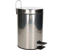 Excellent Houseware Pedaalemmer - vuilnisbak - 3 liter - zilver - RVS - 17 x 25 cm