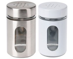 Excellent Houseware Peper- en Zoutstrooier set - glas - wit en zilver - 94 ml