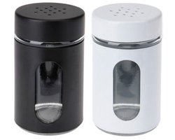 Excellent Houseware Peper- en Zoutstrooier set - glas - zwart en wit - 94 ml