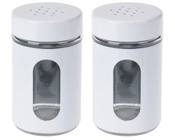 Excellent Houseware Peper / Zoutstrooier - 2x - glas - wit - 94 ml - Kruidenstrooier - Specerijen potje