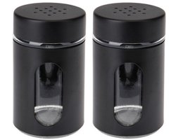Excellent Houseware Peper / Zoutstrooier - 2x - glas - zwart - 94 ml - Kruidenstrooier - Specerijen potje