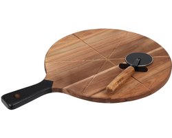 Excellent Houseware Pizza snijplank/bord - met pizzasnijder - 30 cm - acacia hout - pizzabord