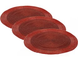 Excellent Houseware Placemat - 4x stuks - rood - D35 cm - kunststof - rond - onderlegger - Diner/kerstdiner tafel placemats