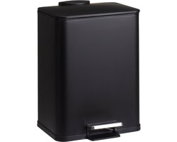 Excellent Houseware Prullenbak/pedaalemmer - zwart - metaal - 20 liter - 33 x 21 x 44 cm - keuken
