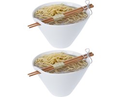 Excellent Houseware Ramen bowl - 2x - inclusief chopsticks - porselein - noodle kom set