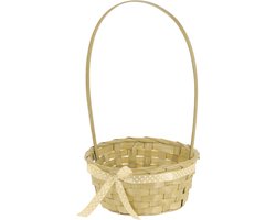 Excellent Houseware Rieten mandje met hengsel - geel - 21 x 39 cm - Opbergen - Paaseieren mandje