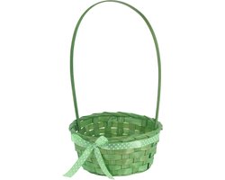 Excellent Houseware Rieten mandje met hengsel - groen - 21 x 39 cm - Opbergen - Paaseieren mandje - gevlochten riet