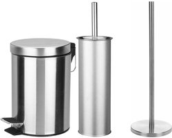 Excellent Houseware - RVS WC-/toiletborstel - toiletrollenhouder - pedaalemmer