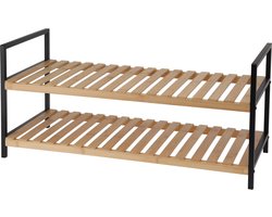 Excellent houseware-schoenenrek-bamboo-2 laags-zwarte metalen zijkanten