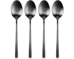 Excellent Houseware Serie - Stalen Theelepels - Zwart - 4 Stuks - Geschikt voor Vaatwasser - Satijnen Afwerking