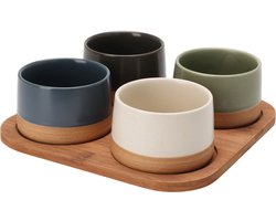 Excellent Houseware Serveerplank bamboe - met 4x luxe schaaltjes - 22 x 22 cm - tapas en saus schaaltjes