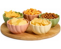 Excellent Houseware Serveerplank - incl 5x schaaltjes - D27 cm - bamboe hout - borrelplank - tapas