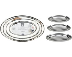 Excellent Houseware serveerschalen/dienbladen 3x stuks - plat/ovaal - zilver/rvs - D34/40/45 cm - voedsel serveren trays