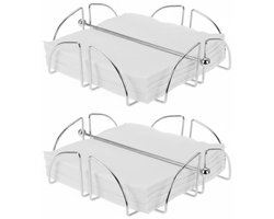 Excellent Houseware servettenhouder - 2x stuks - chroom zilver - 19 x 19 x 6 cm - tafel model