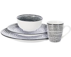 Excellent Houseware Servies set Dots - 16-delig - wit - porselein - dinerservies - tafelservies - serviesset voor 4 personen