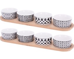 Excellent Houseware set 2x stuks luxe hapjes/sausjes/tapas schaaltjes op bamboe houders