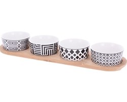 Excellent Houseware set van 4x luxe hapjes/sausjes/tapas schaaltjes op bamboe plankje