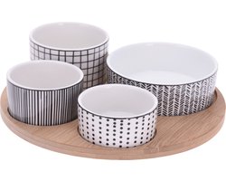 Excellent Houseware set van 4x luxe hapjes/sausjes/tapas schaaltjes op bamboe plankje