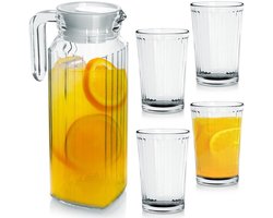 Excellent Houseware - Set van Glazen en Karaf - Transparant Glas - 1,1 l/190 ml