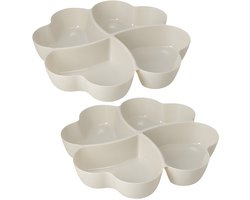 Excellent Houseware Snackschaal / serveerschaal - 2x - met vakverdeling - wit - kunststof - D32 cm - Serveerschalen
