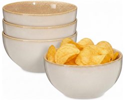 Excellent Houseware Snackschaaltjes Kenji - set van 4x - beige - 14 x 7 cm - keramiek - chips / nootjes - 580 ml