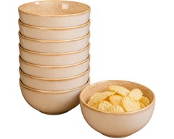 Excellent Houseware Snackschaaltjes Kenji - set van 8x - beige - 14 x 7 cm - keramiek - chips / nootjes - 580 ml