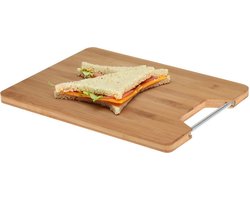 Excellent Houseware Snijplank bamboe hout - met RVS handvat - 32 x 25 cm - keuken serveerplanken