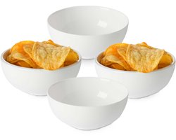 Excellent Houseware Soep Kommetjes - 4x - Serveer schaaltjes - Bologna - keramiek - D15 x H6 cm - wit - Stapelbaar