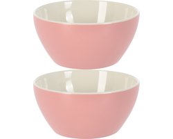 Excellent Houseware Soepkommen/schaaltjes - 2x - Acapulco - porselein - D14 x H6.5 cm - lichtroze